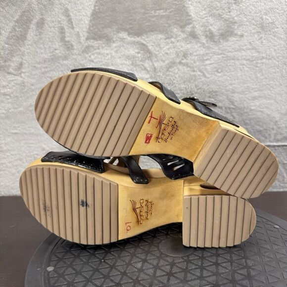 Dansko Womens Size 10-10.5 Oralee Black Cutout Boho Wood Chunky Heel Mules - Picture 6 of 7